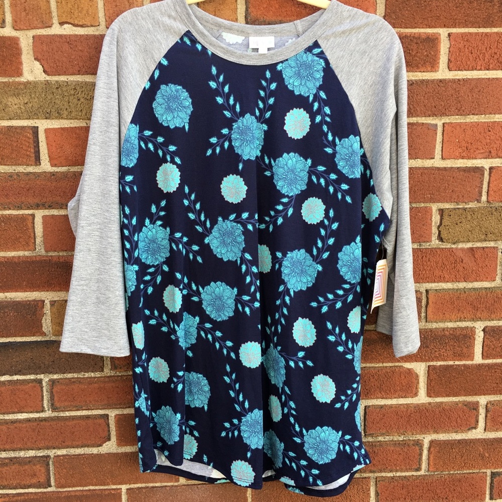 Navy LuLaRoe Randy with dahlias, 2XL